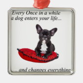 フランスのブルドッグとハートと素敵な引用文 メタルオーナメント (正面)