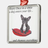 フランスのブルドッグとハートと素敵な引用文 メタルオーナメント (左)