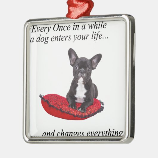 フランスのブルドッグとハートと素敵な引用文 メタルオーナメント (左)