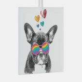 フランスのブルドッグとハートバレンタインデー ガラスオーナメント (正面右)