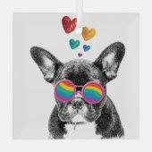 フランスのブルドッグとハートバレンタインデー ガラスオーナメント (裏面)