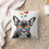 フランスのブルドッグとハートバレンタインデー クッション (ブランケット)