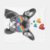 フランスのブルドッグとハートバレンタインデー フリースブランケット (正面(横))