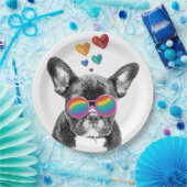 フランスのブルドッグとハートバレンタインデー ペーパープレート (パーティー)