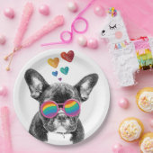 フランスのブルドッグとハートバレンタインデー ペーパープレート (パーティー)