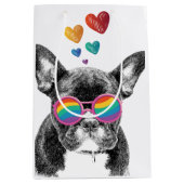 フランスのブルドッグとハートバレンタインデー ミディアムペーパーバッグ (正面)