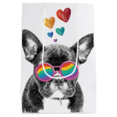 フランスのブルドッグとハートバレンタインデー ミディアムペーパーバッグ (裏面)