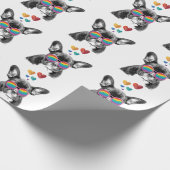 フランスのブルドッグとハートバレンタインデー ラッピングペーパー (角)