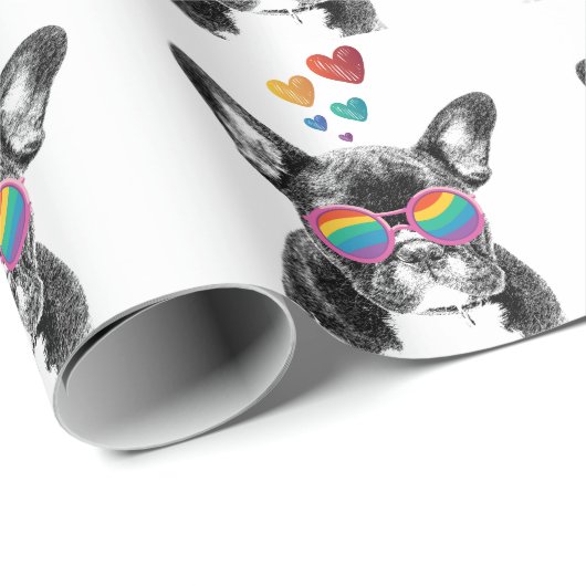 フランスのブルドッグとハートバレンタインデー ラッピングペーパー (ロールコーナー)