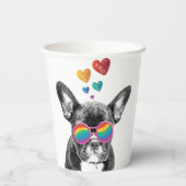 フランスのブルドッグとハートバレンタインデー 紙コップ (裏面)