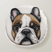 フランスのブルドッグインスパイア3D ラウンドクッション (正面)