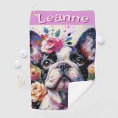 フランスのブルドッグバラフローラパーソナライズされた ゴルフタオル (インサイチュ)