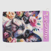 フランスのブルドッグバラフローラパーソナライズされた ゴルフタオル (横)