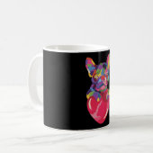 フランスのブルドッグ赤いハートカラフル コーヒーマグカップ (正面左)