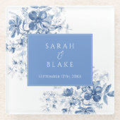 フランスのブルーフローラ結婚ズ ガラスコースター (正面)