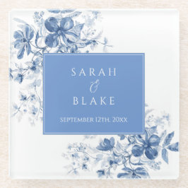 フランスのブルーフローラ結婚ズ ガラスコースター