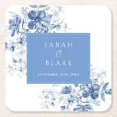 フランスのブルーフローラ結婚ズ スクエアペーパーコースター (正面)