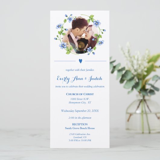 フランスのブルーワイルドフラワーフローラ結婚リース (スタンド正面)