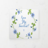 フランスのブルーワイルドフラワーフローラ結婚リース 三つ折り招待状 (カバー)