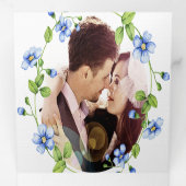 フランスのブルーワイルドフラワーフローラ結婚リース 三つ折り招待状 (内部最初)