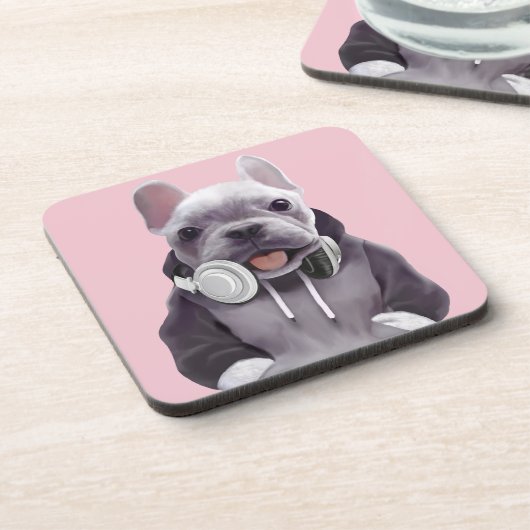 フランスのヘッドホン付きブルドッグ コースター (左側)