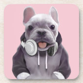 フランスのヘッドホン付きブルドッグ コースター (正面)