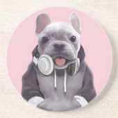 フランスのヘッドホン付きブルドッグ コースター (正面)