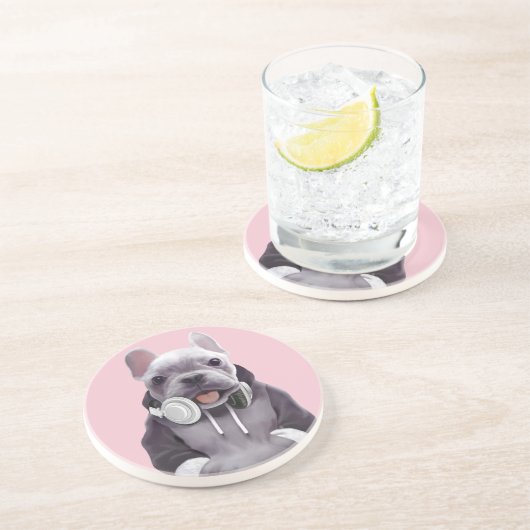 フランスのヘッドホン付きブルドッグ コースター (側面)