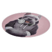 フランスのヘッドホン付ブルドッグイラストレーション カッティングボード (角)