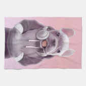 フランスのヘッドホン付ブルドッグイラストレーション キッチンタオル (横)