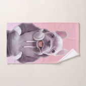 フランスのヘッドホン付ブルドッグイラストレーション バスタオルセット (ハンドタオル)