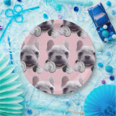 フランスのヘッドホン付ブルドッグイラストレーション ペーパープレート (パーティー)