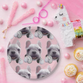 フランスのヘッドホン付ブルドッグイラストレーション ペーパープレート (パーティー)