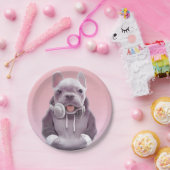 フランスのヘッドホン付ブルドッグイラストレーション ペーパープレート (パーティー)