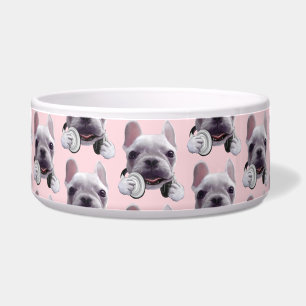 フランスのヘッドホン付ブルドッグイラストレーション ボウル