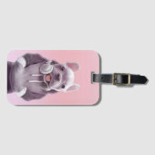 フランスのヘッドホン付ブルドッグイラストレーション ラゲッジタグ (正面横)