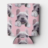 フランスのヘッドホン付ブルドッグイラストレーション 缶クーラー (正面)