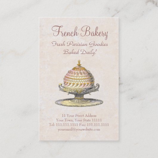フランスのベーカリーヴィンテージビクトリアンケーキ 名刺 (裏面)