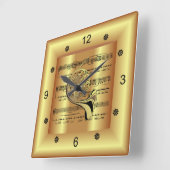 フランスのホーン～曲がったシート音楽～金ゴールドの背景～  スクエア壁時計 (傾斜)
