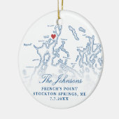 フランスのポイントメイン地図の写真結婚クリスマス セラミックオーナメント (左)