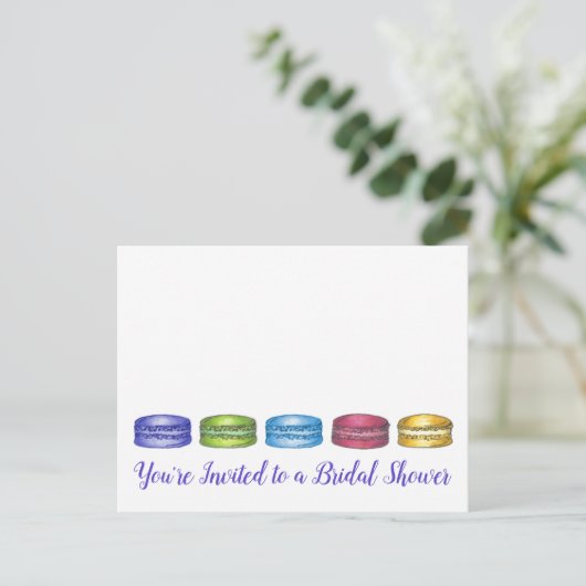 フランスのマカロンケーキの結婚前お披露目招待状 インビテーションポストカード (スタンド正面)