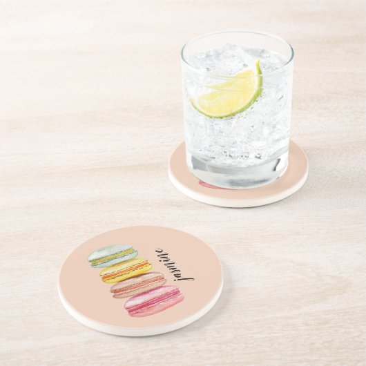 フランスのマカロン水彩手モノグラ絵を描ム コースター (側面)