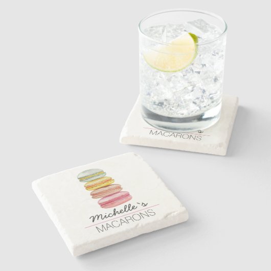 フランスのマカロン水彩手絵を描 ストーンコースター (横)