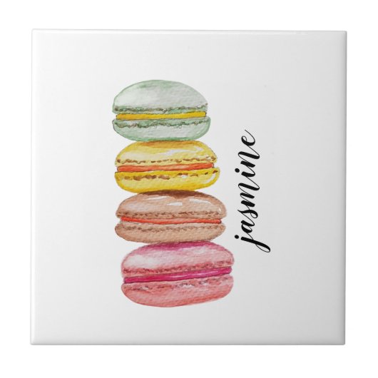 フランスのマカロン水彩手絵を描 タイル (正面)