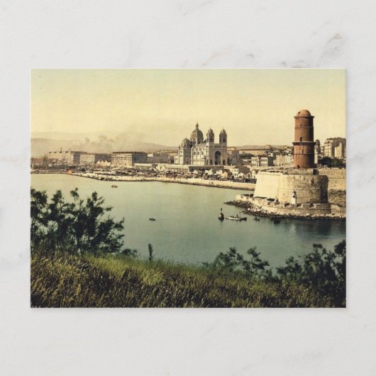 フランスのマルセイユにある灯台と大聖堂 ポストカード (正面)