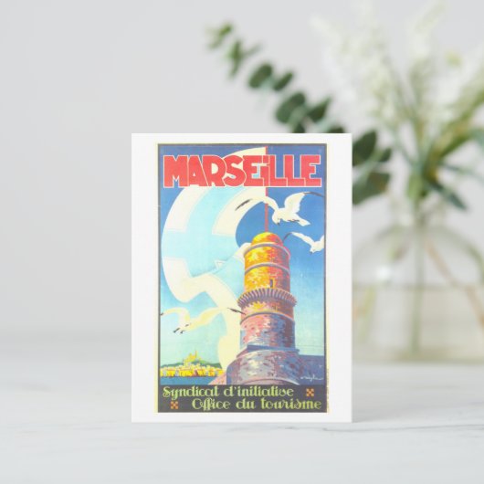 フランスのマルセイユのヴィンテージ旅行ポスター ポストカード (スタンド正面)
