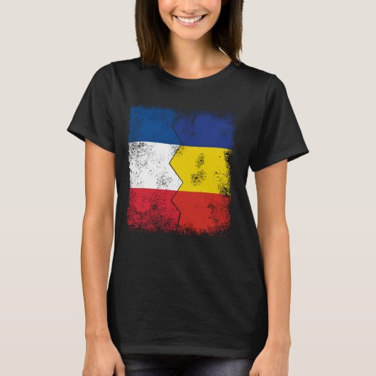 フランスのルーマニア国旗フランスの半ルーツV Tシャツ (正面)