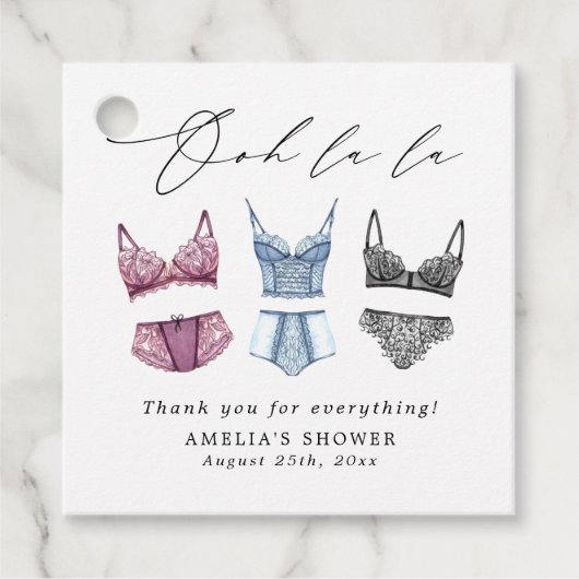 フランスのレースの下着とウェディングシャワーのギフト フェイバータグ (正面)
