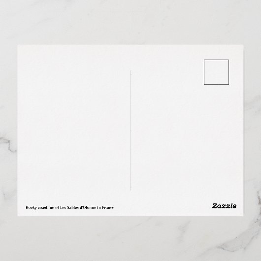 フランスのレ・サブル・ドローヌの岩の海岸線 箔シーズンポストカード (裏面)