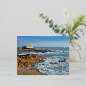 フランスのレ・サブル・ドローヌの岩の海岸線 箔シーズンポストカード (立ち正面)